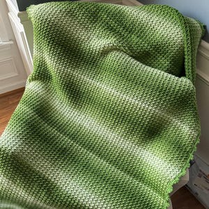 Crocheted Afghan - Handmade -  Large, Warm and Cozy - 69&quot; x 45&quot;  Shades of Green with Scalloped edges
