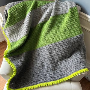 Crocheted Afghan - Handmade -  Large, Warm and Cozy - 58&quot; x 43&quot;  Shades of Green and Gray with Ball-Designed Border