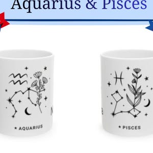 Tasse Verseau Poissons cuspide | Tasse à café avec horoscope du zodiaque | Cadeau astrologie personnalisable