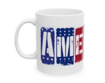 America Mug, Patriotic USA Coffee Cup, Red White Blue American Flag Mug, 4th of July Gift, Memorial Day Cup
