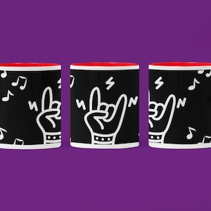 Music Note Accent Coffee Mug - Rock On 11oz and 15oz | Gift for Musicians, Black Cup, Music Lover Present, Birthday & Holiday Mug