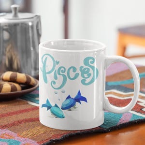 Pisces Zodiac Ceramic Mug: Astrology Coffee Cup, Birthday Gift