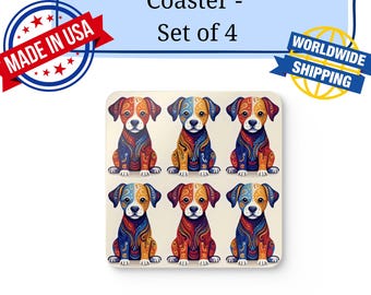 Colorful Dog Coaster Set for Dog Lovers, Cute Dog Drink Coasters, Fun Dog Home Decor Gift for Dog Moms, Dog Dads and Pet Lovers