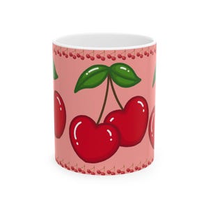 Cherry Patterned Ceramic Mug: Retro Coffee Lover Gift