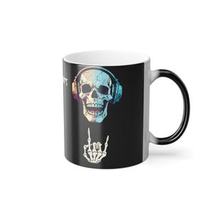 Color Morphing Mug: Headbanging Design, Custom Name, Music Lover Gift