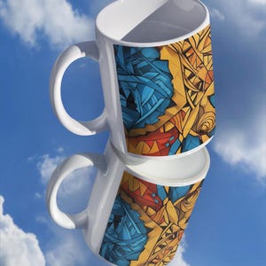 Stained Glass Ceramic Coffee Mug: Vibrant Art Design