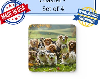 Happy Dogs Coaster Set, Cute Dog Coasters for Dog Lovers, Funny Dog Drink Coasters, Dog Mom Gift, Dog Dad Home Decor