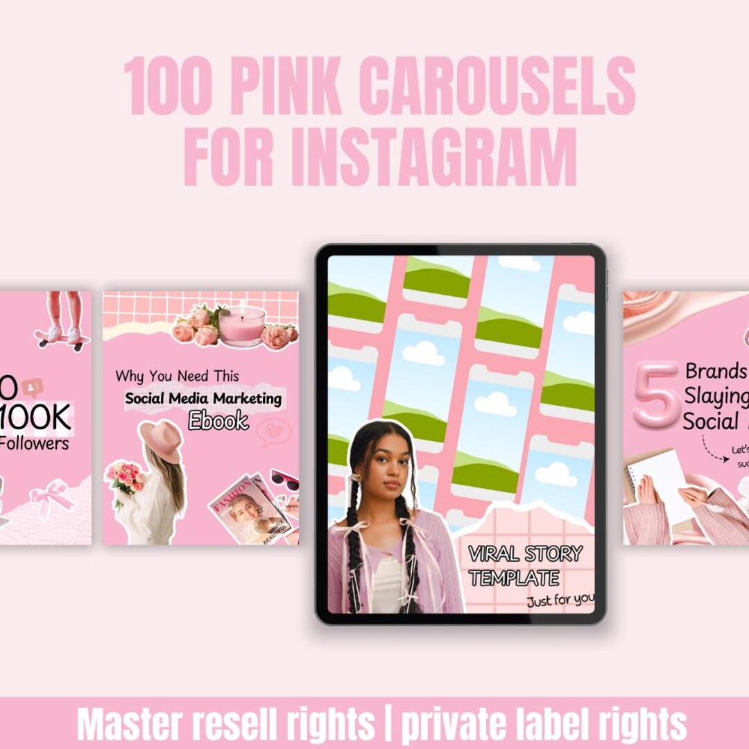 100 Pink Instagram Carousel Templates: Canva Editable (PLR/MRR) - Etsy