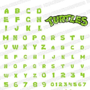 Archivos SVG de fuente Turtles para Cricut y Silhouette, fuente de cumpleaños ttf, otf, png, svg Descarga digital