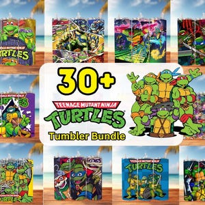 Plus de 30 papiers d'emballage tortues Ninja, papier d'emballage fin 20 oz, lot de verres tortues ninja 20 oz, format PNG de gobelets ninja, design de gobelet tortue