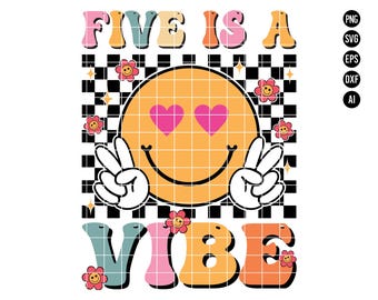 Groovy Five is a Vibe Birthday PNG SVG, 5th Birthday (Digital Download)
