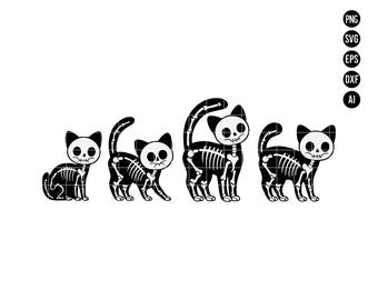 Gato esqueleto de Halloween SVG PNG, lindo gato negro esqueleto SVG, diseño espeluznante de Halloween, descarga digital
