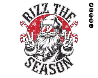 Rizz the Season SVG PN, trendiges Santa Peace-Zeichen-Design, lustige Weihnachtsferien Clipart für festliche SVG, digitaler Download