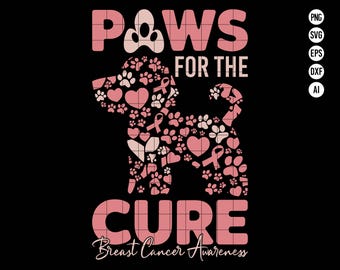 May include: Pink paw print design with the words "Paws for the Cure" and "Breast Cancer Awareness" in a pink grid pattern.