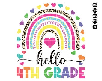 Back To School Rainbow 4th Grade Design (png, svg, eps, dxf, ai)
