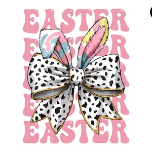 Easter Bunny Bow PNG, Dalmatian Print Bow with Bunny Ears, Cute Easter Clipart for Shirts, Retro Bunny Bow Easter PNG, Digital Download