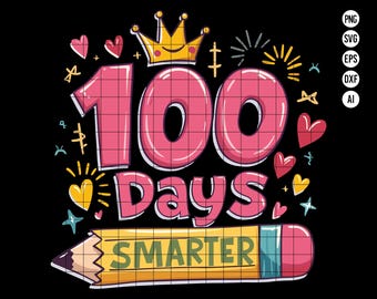 100 días más inteligentes SVG PNG, diseño divertido de hitos escolares, linda celebración de maestros y estudiantes Clipart SVG, descarga digital