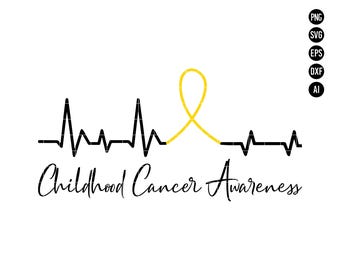 Childhood Cancer Awareness Ribbon Heartbeat SVG PNG (Digital Download)