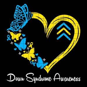 Down Syndrome Awareness Heart, Butterfly Ribbon (Digital Download)