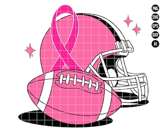 Roze voetbalhelm lint SVG PNG, Breast Cancer Awareness, Sports Support Svg, fondsenwerving ontwerp, inspirerend citaat SVG