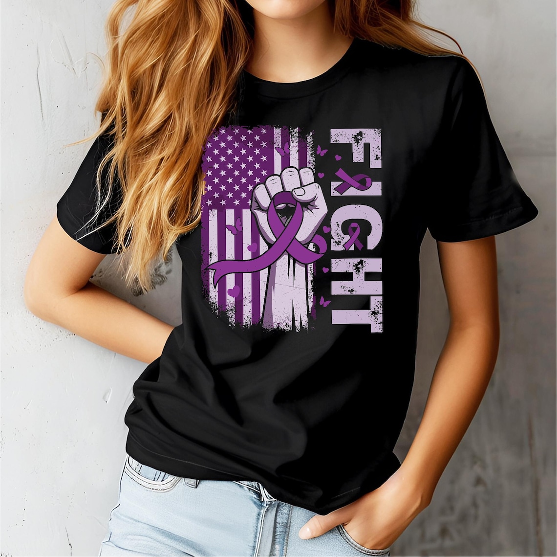 Fight Awareness Ribbon SVG PNG Strong Fist American Flag Purple Ribbon ...