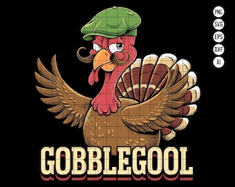 Gobblegool SVG PN, Funny Thanksgiving Turkey Design, Italian-Themed Thanksgiving Clipart for Crafts, Turkey Dad Artist SVG, Digital Download