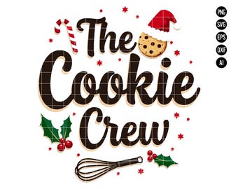 Die Cookie Crew SVG PNG, Weihnachtsplätzchen-Backen-Design mit Weihnachtsmütze, Weihnachtscliparts für Bäcker und Kunsthandwerk SVG, digitaler Download