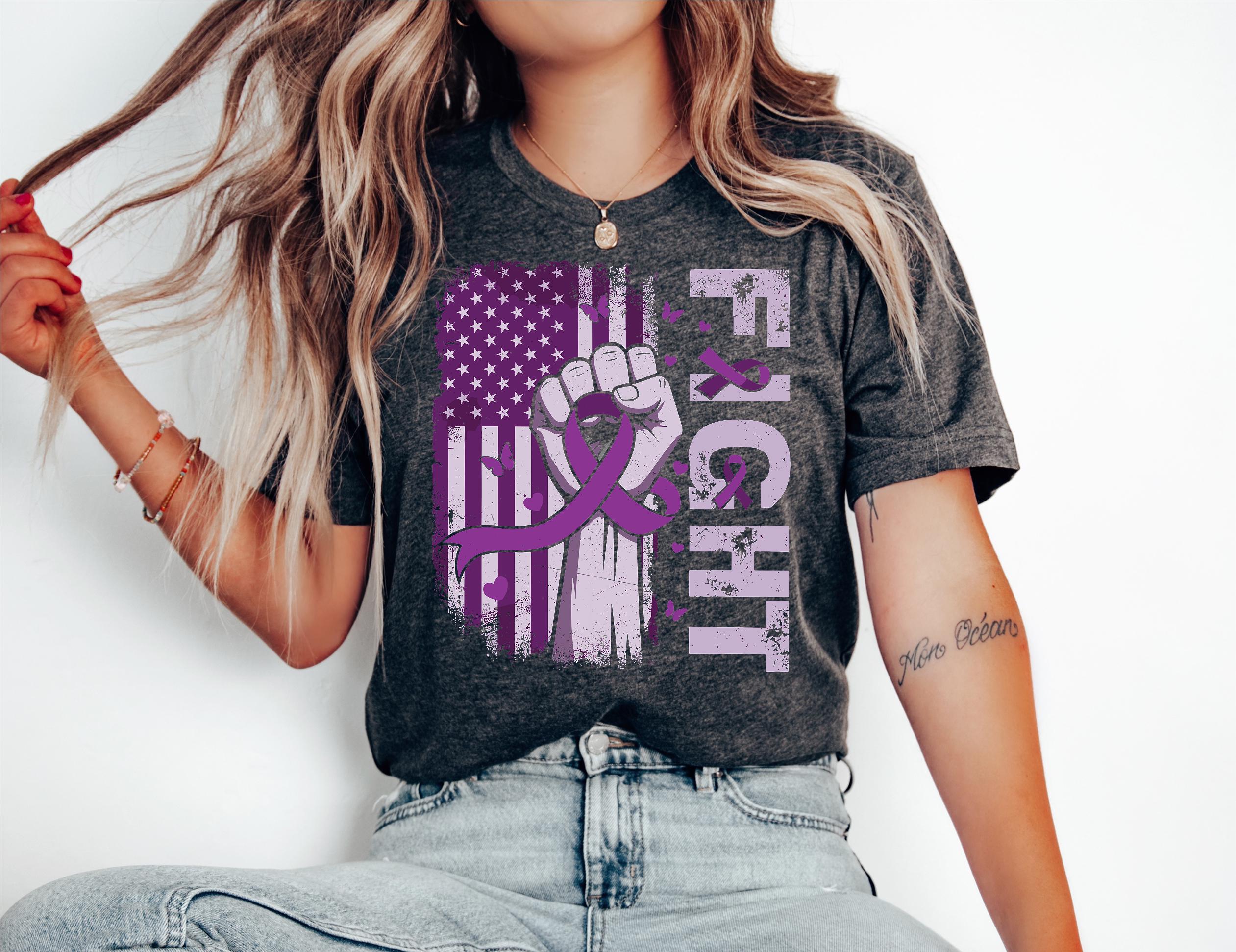 Fight Awareness Ribbon SVG PNG Strong Fist American Flag Purple Ribbon ...