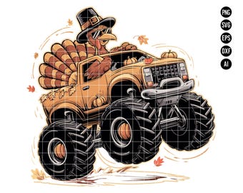 Funny Turkey in Monster Truck SVG PNG Digital Download, Thanksgiving Turkey Monster Truck Design, Fall Humor Clipart for Holiday Crafts