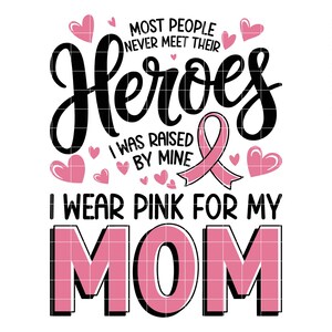 I Wear Pink For My Mom Breast Cancer Awareness SVG PNG, Pink Ribbon Mom Support Design, Inspirational Cancer SVG, Digital Download