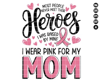 Ik draag roze voor mijn moeder Breast Cancer Awareness SVG PNG, Pink Ribbon Mom Support Design, inspirerende kanker SVG, digitale download