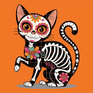 Le jour des morts chat SVG PNG, Sugar Skull Cat Dia De Los Muertos Clipart, téléchargement numérique pour Halloween et traditions mexicaines