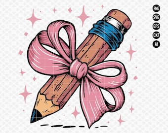 Coquette Pencil Bow PNG, Teacher Svg File, Back To School (Digital Download)