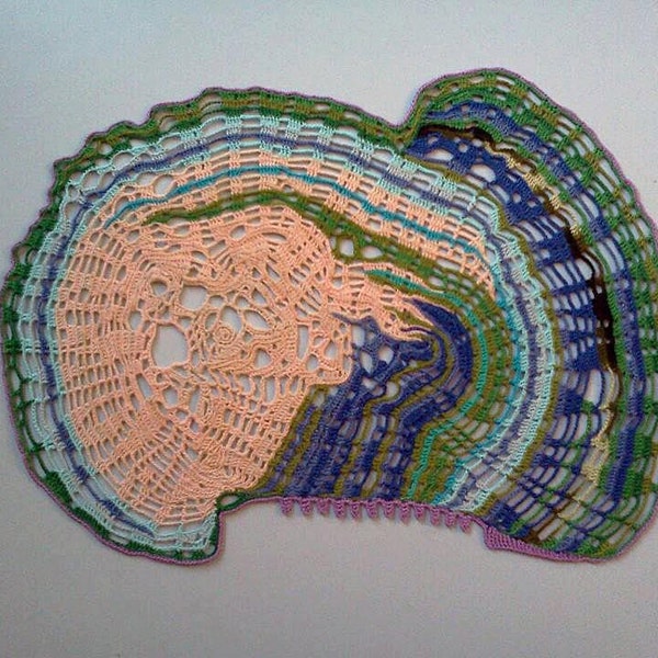 Blue, Green, Beige Striped Agate Doily