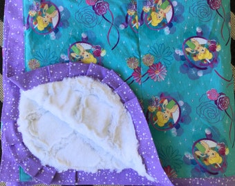 Tinkerbell Aqua and Purple Blanket - HUGE - Adult Wrap Around Size...Personalization available