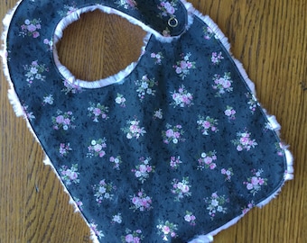 Gray and Pink Flower Minky Baby/Toddler Bib