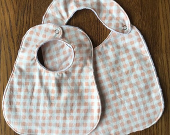 New...Blush Pink and White Gingham Minky Baby/Toddler Bib Or Infant Only Bib - Two Sizes Available