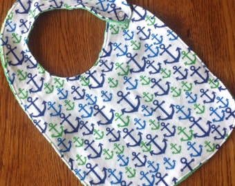 Green and Blue Anchor Minky Baby/Toddler Bib