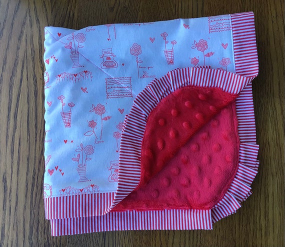 Classic Red and White Heart Blanket Smaller Minky Blanket Can Be