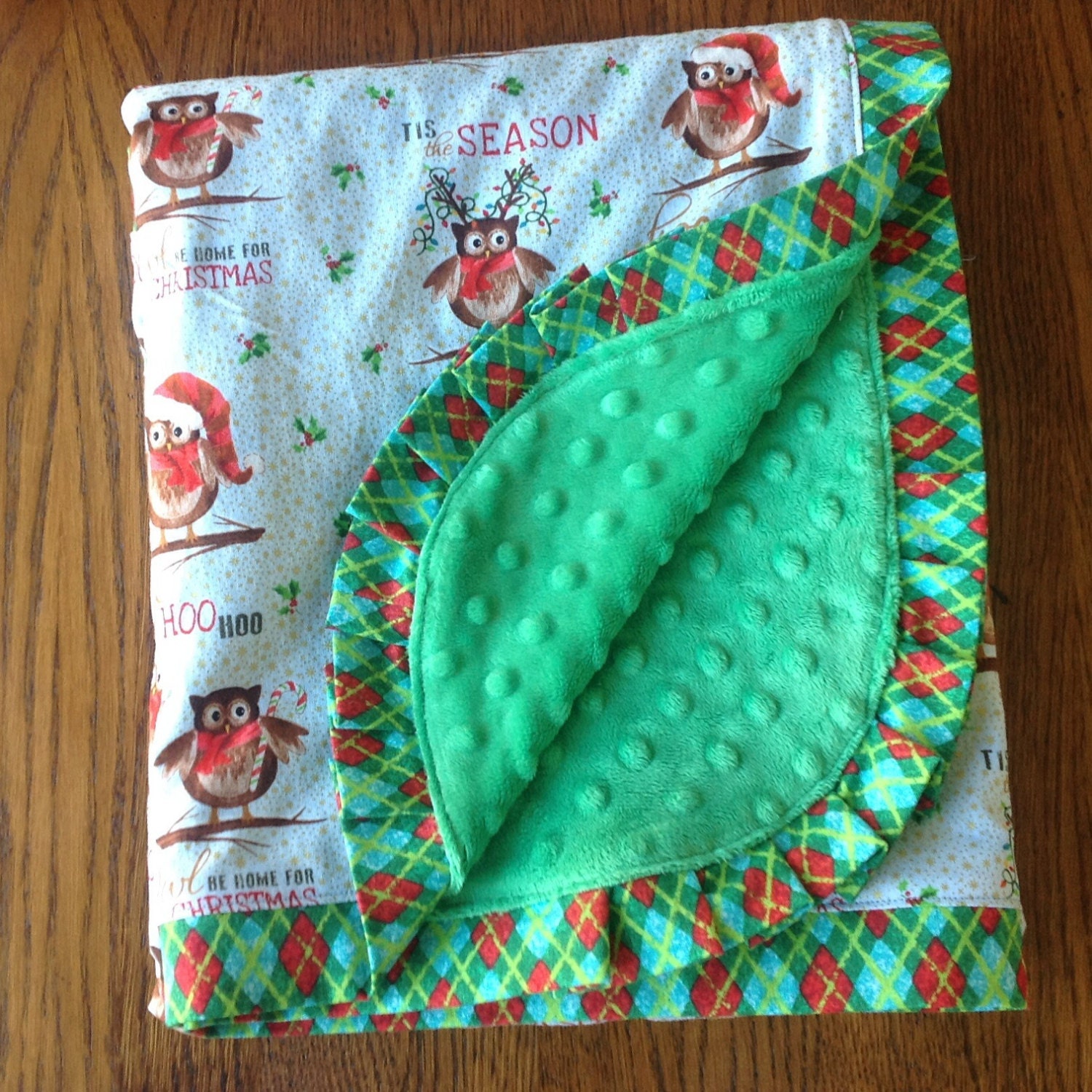 ON SALE - Owl Be Home For Christmas Minky Blanket - Huge - Lap Blanket Sized - Can Be Personalized