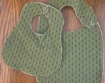 NEW…Olive Green Pine Tree Flannel and Minky Baby/Toddler Bib Or Infant Only Bib - Two Sizes Available