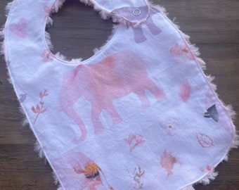 NEW…Pink and Gray Watercolor Elephant Minky Baby/Toddler Bib