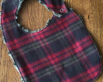 Old Fashioned Green and Red Christmas Plaid Minky Baby/Toddler Bib