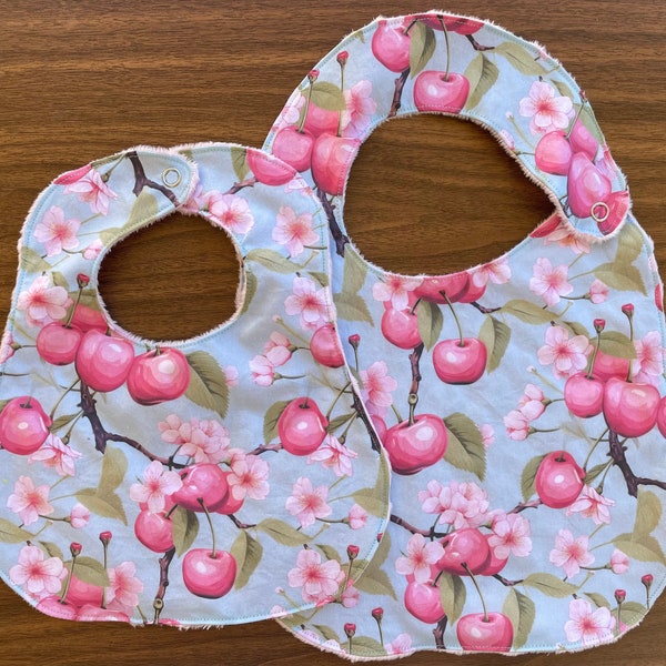 NEW… Cherry Blossom Minky Baby/Toddler Bib Or Infant Only Bib - Two Sizes Available