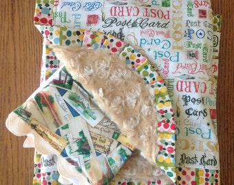 On Sale...Post Cards Minky Blanket and Burp Cloth Set...READY TO SHIP