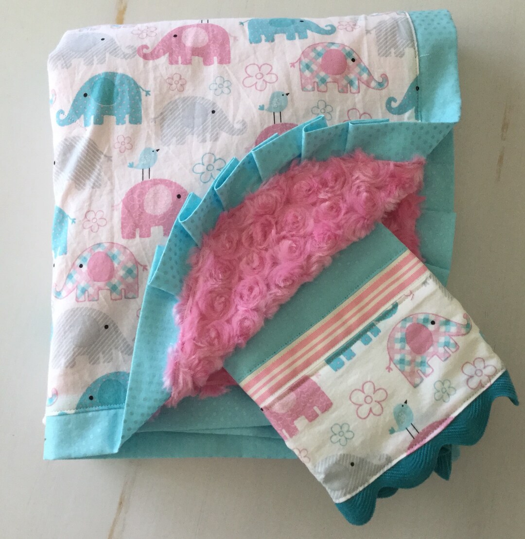 Elephant Minky Blanket and Burp Cloth Set....personalization Etsy