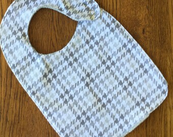 Gray Houndstooth Flannel and Minky Baby/Toddler Bib