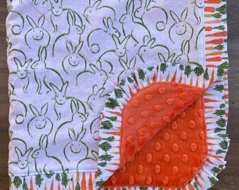 Couverture lapin vert et carotte plus petite couverture Minky - Peut être personnalisée