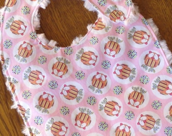 Pink and Aqua Girl Owl Minky Baby/Toddler Bib