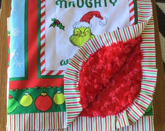 Naughty How the Grinch Stole Christmas Dr. Seuss Minky Blanket - Lap Sized Blanket - Can be personalized